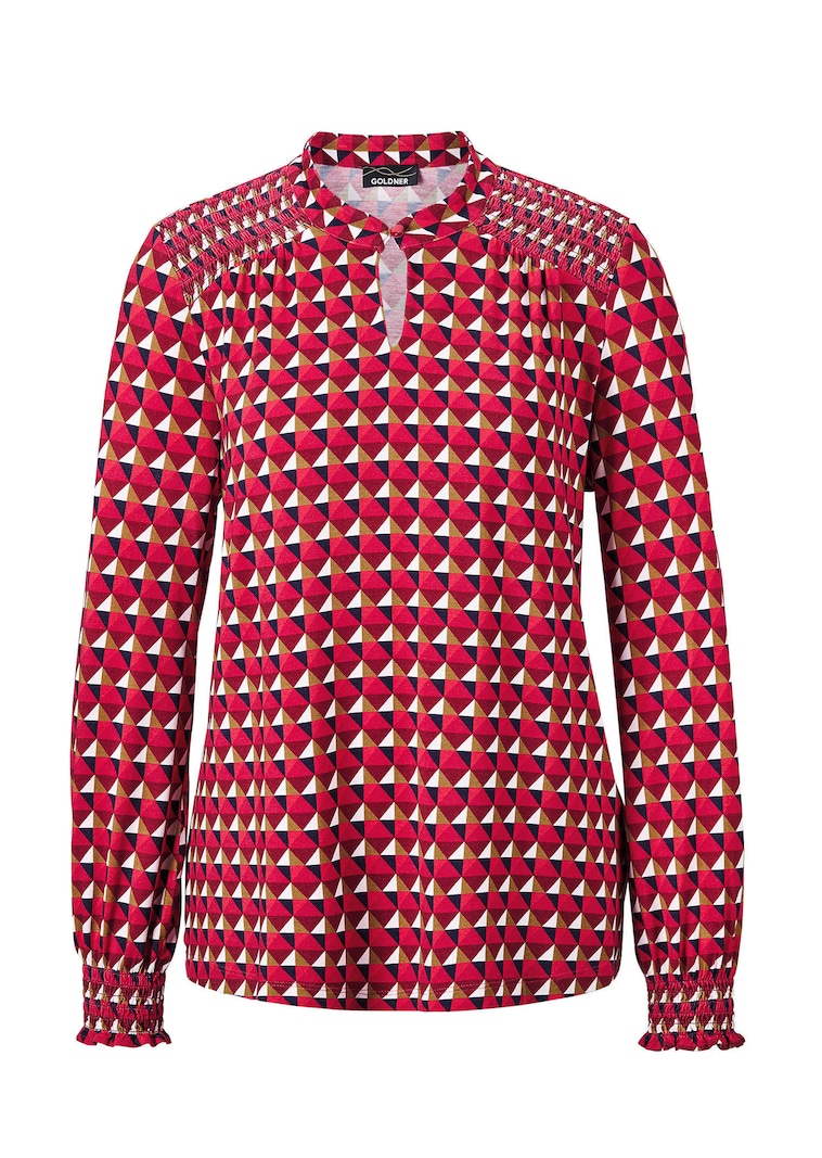 Jersey blouse met modieuze smokwerkdetails