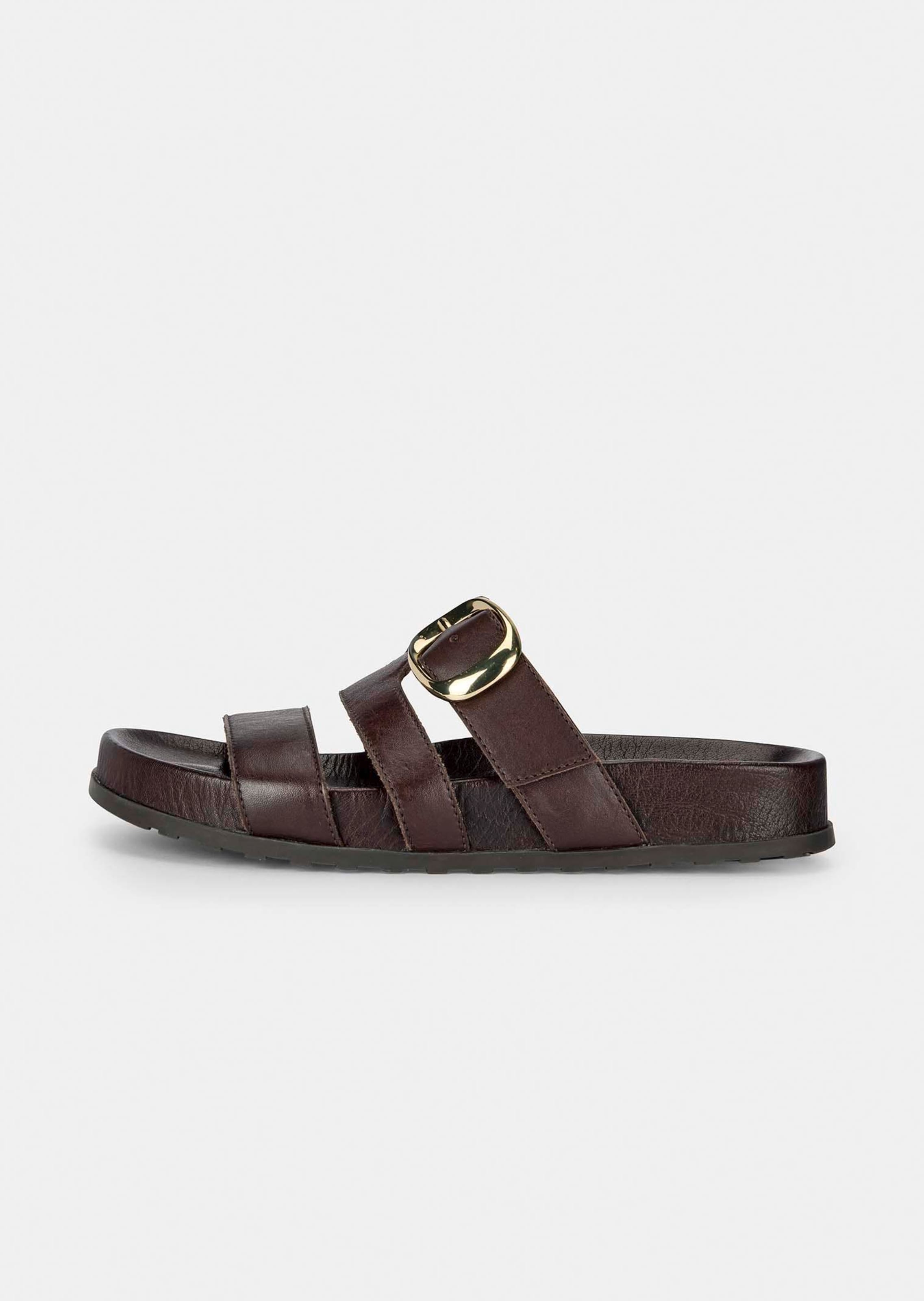Mule en cuir avec boucle effet or