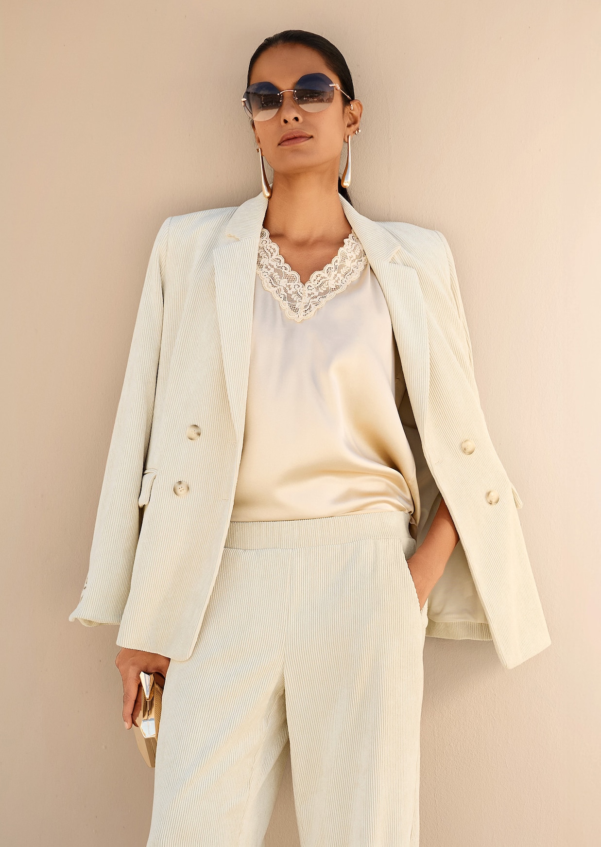 Zweireihiger Blazer in Cord-Optik