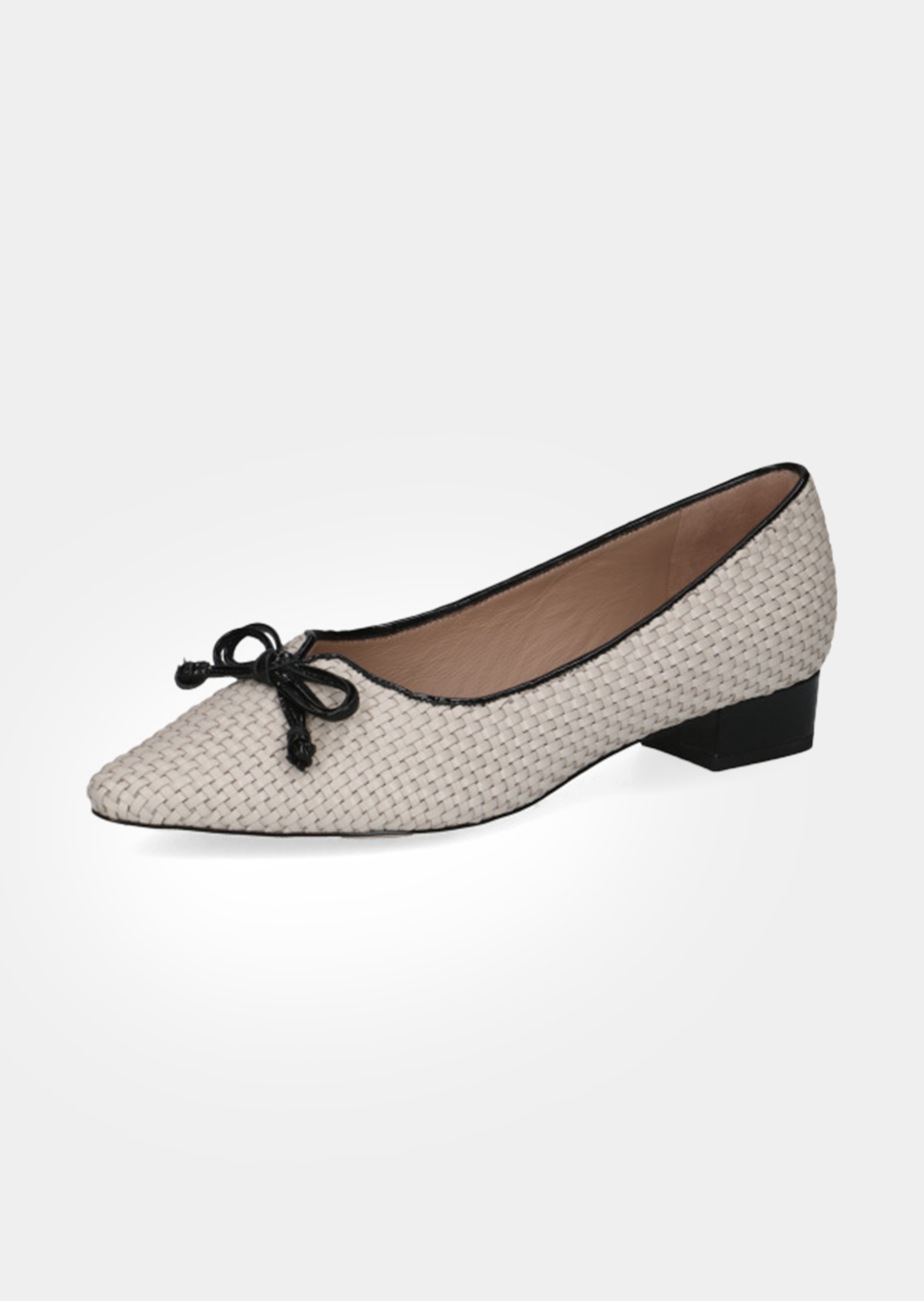 Leren pumps in vlechtlook met blokhak