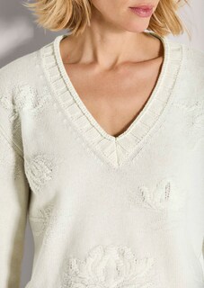 Strickpullover mit tonigem Floral-Muster thumbnail 6