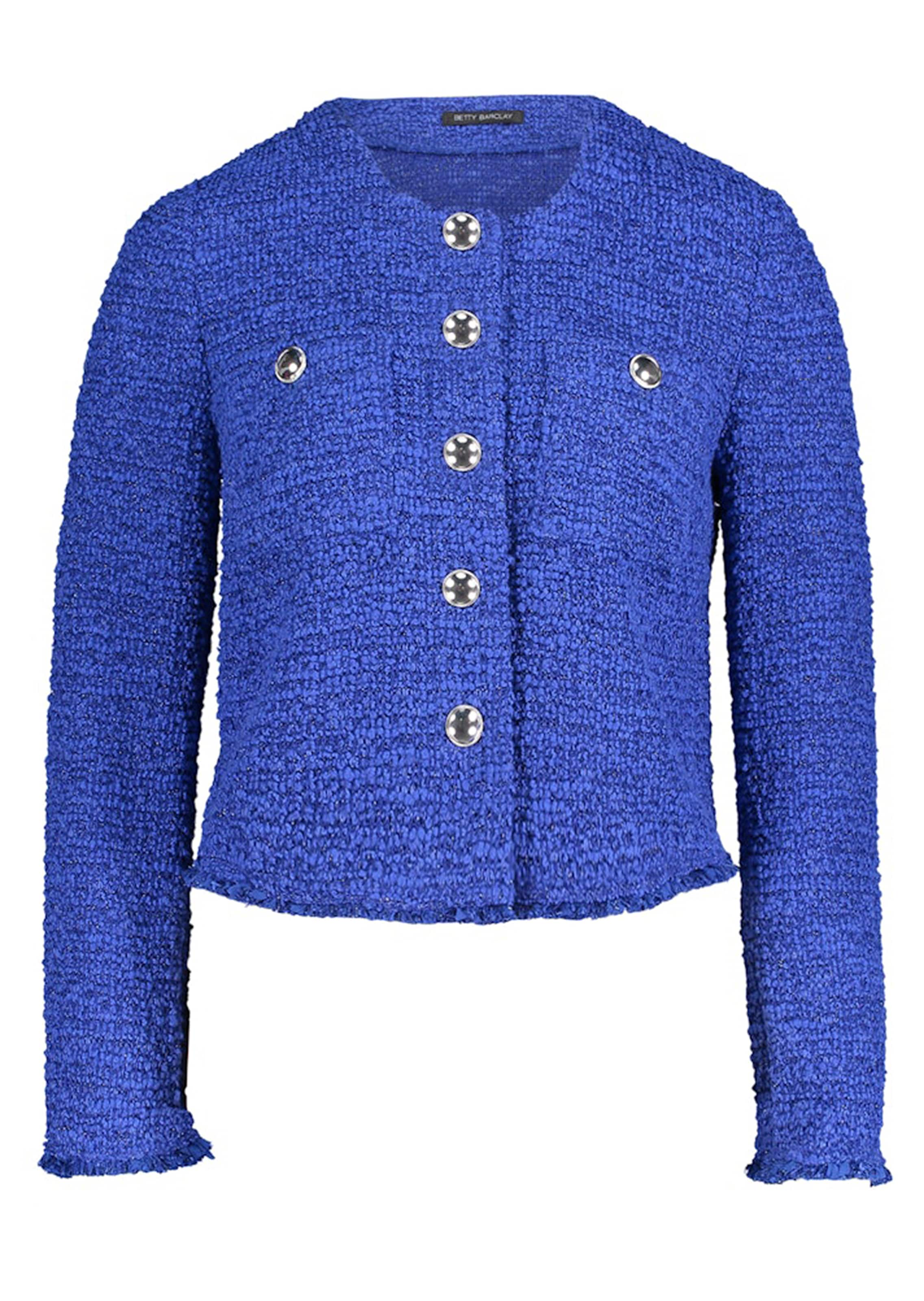 Bouclé-Jacke mit Glanzgarn und Fransensaum