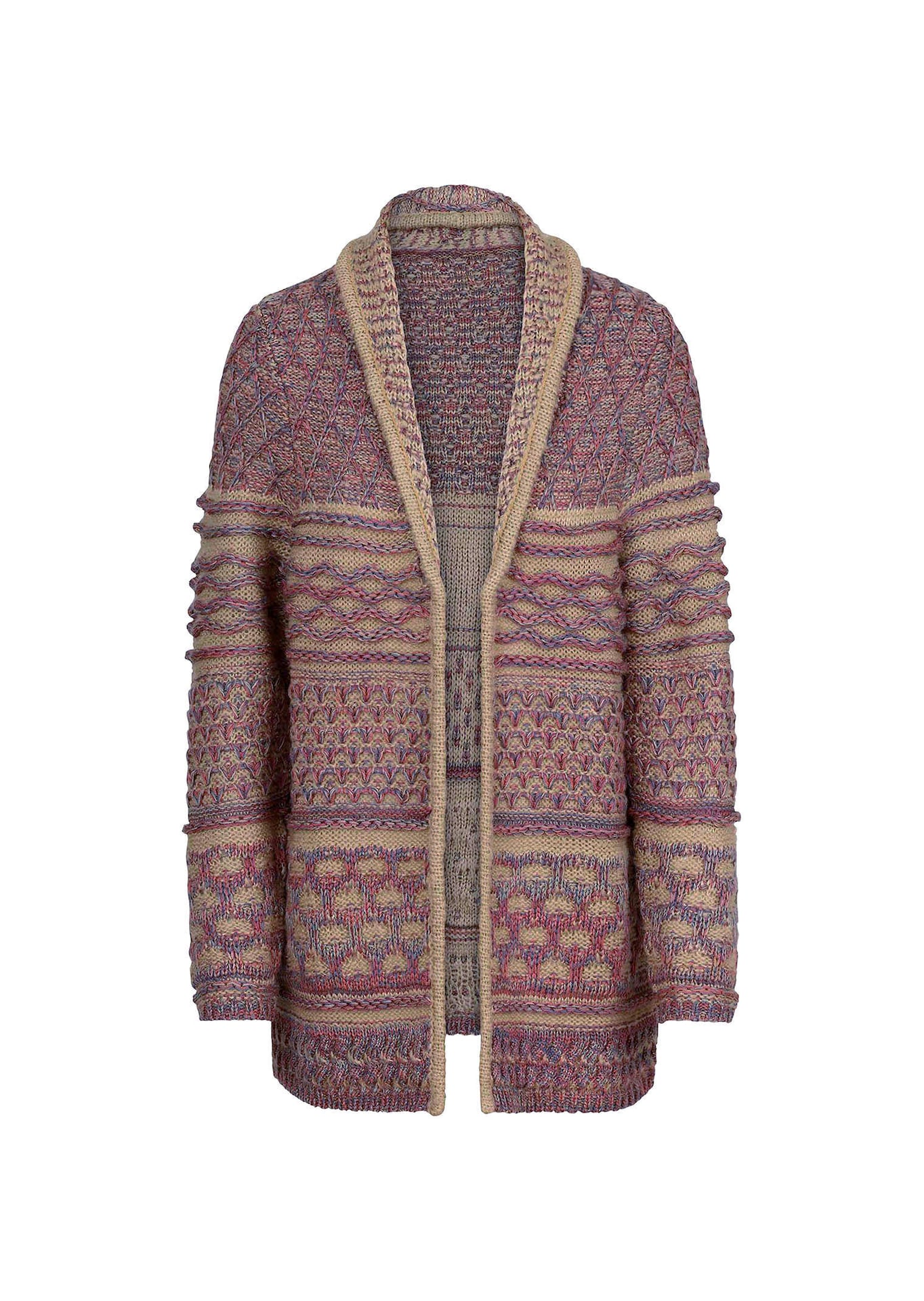 Strickjacke mit Schalkragen im Mustermix