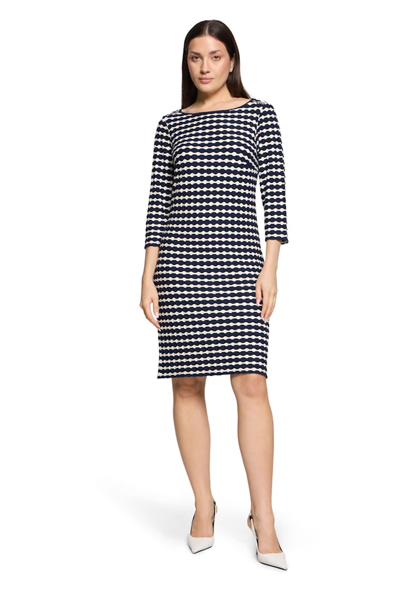 Maritimes Jerseykleid mit 3D-Struktur