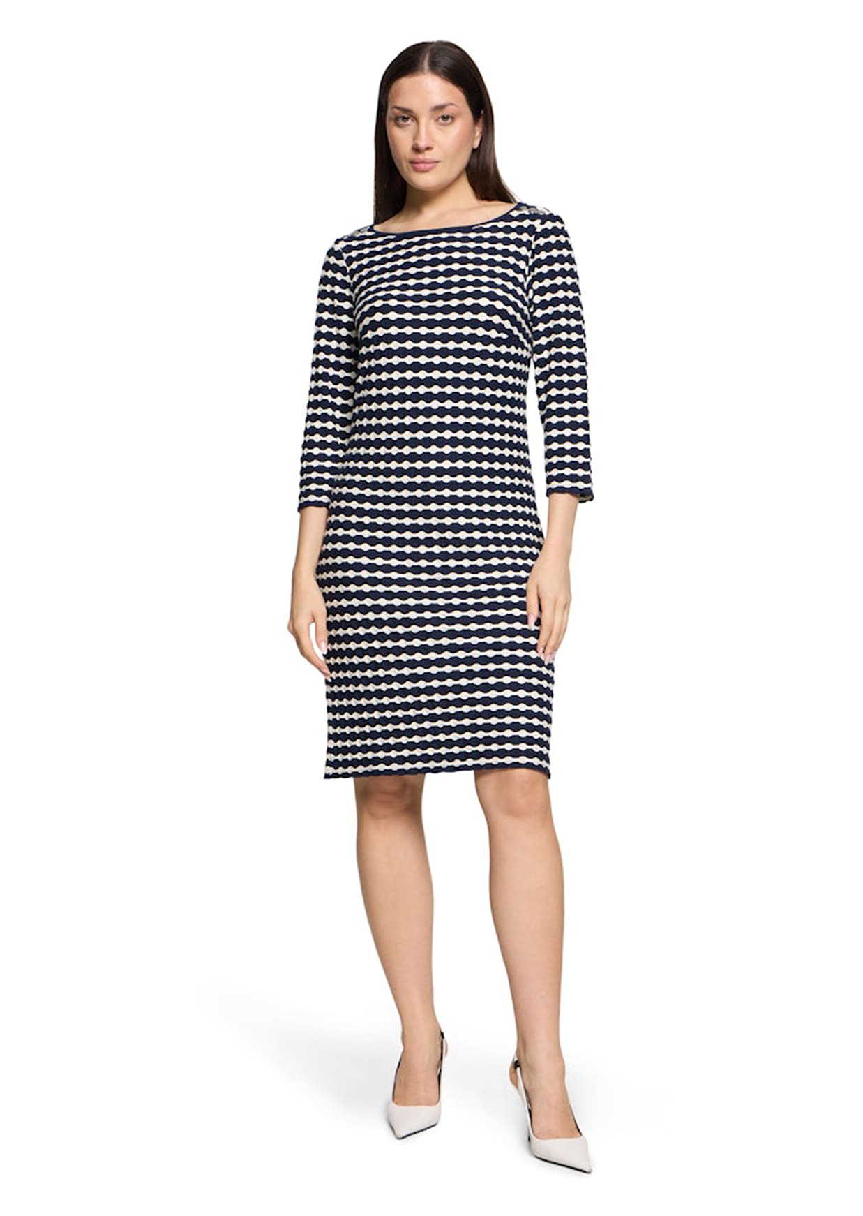 Maritimes Jerseykleid mit 3D-Struktur