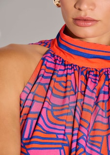 Zomerjurk met grafische print en opstaande kraag thumbnail 6