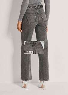 Jean large à coupe droite avec détails en strass thumbnail 4