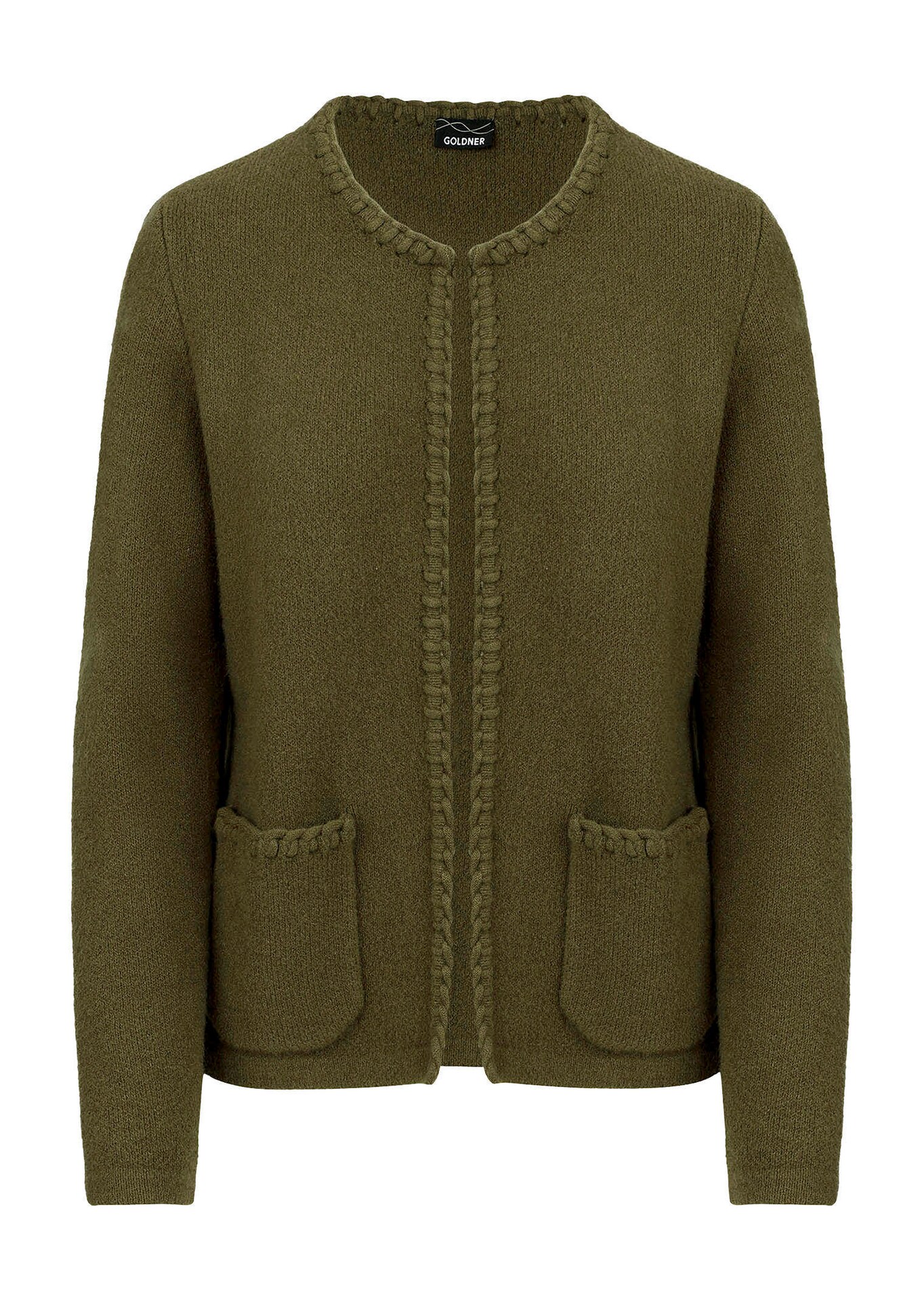 Flauschige Strickjacke mit dekorativen Kanten