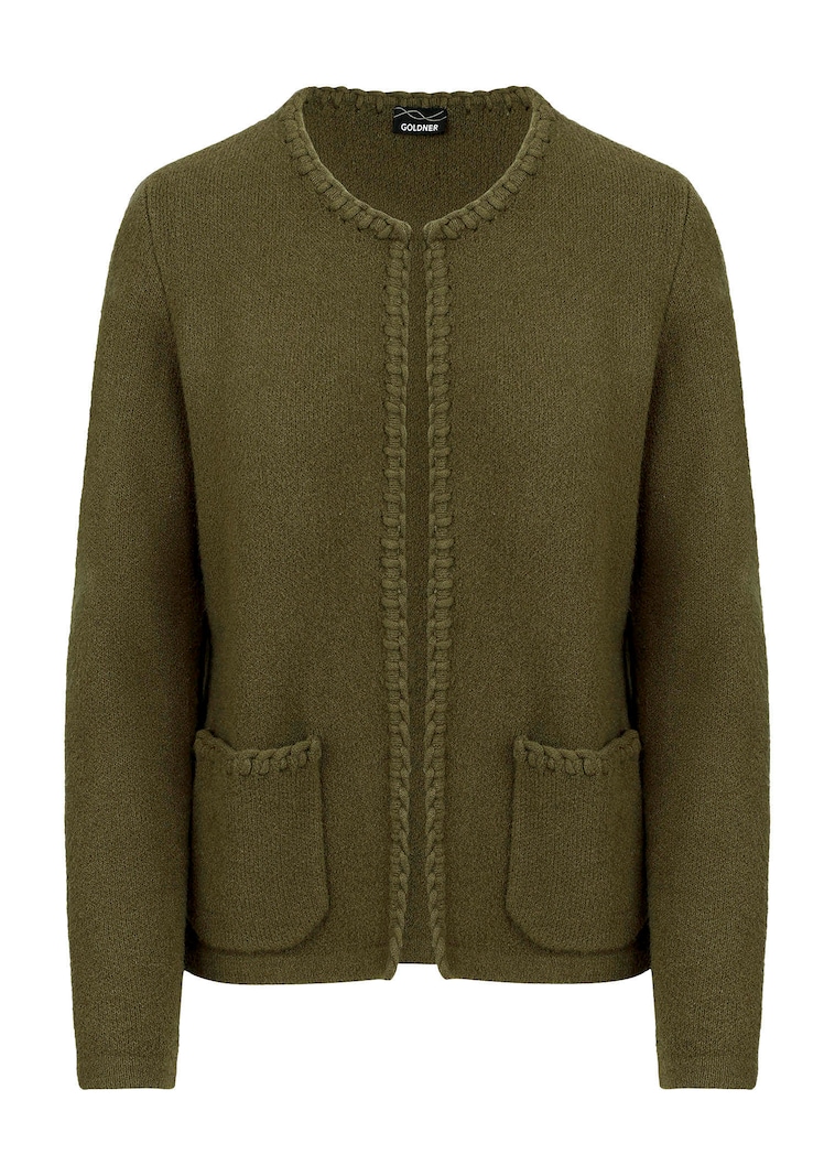 Flauschige Strickjacke mit dekorativen Kanten