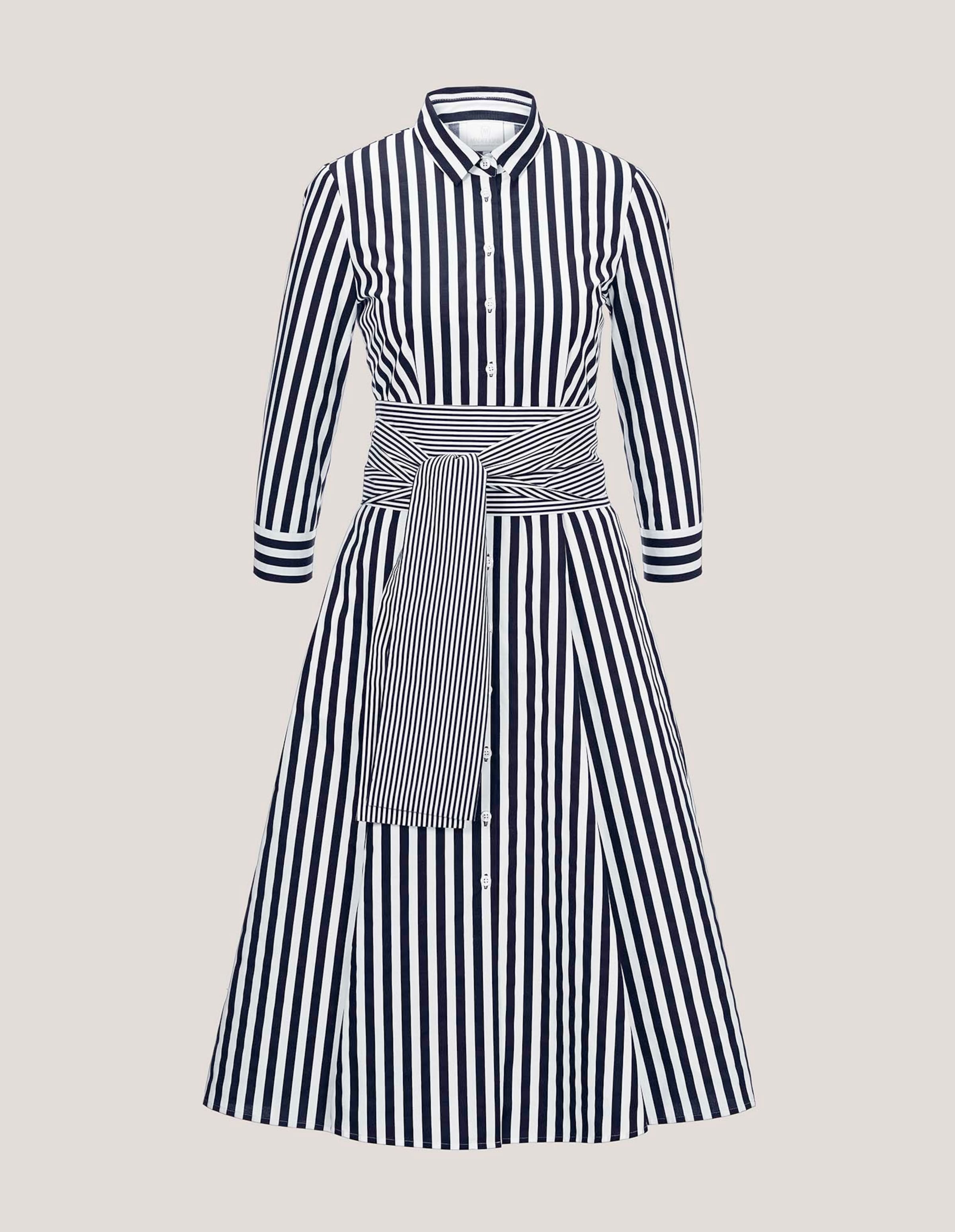 blue and beige striped dress midi shirt with wide tie belt in navy / white Women > Clothing > Jumpsuits