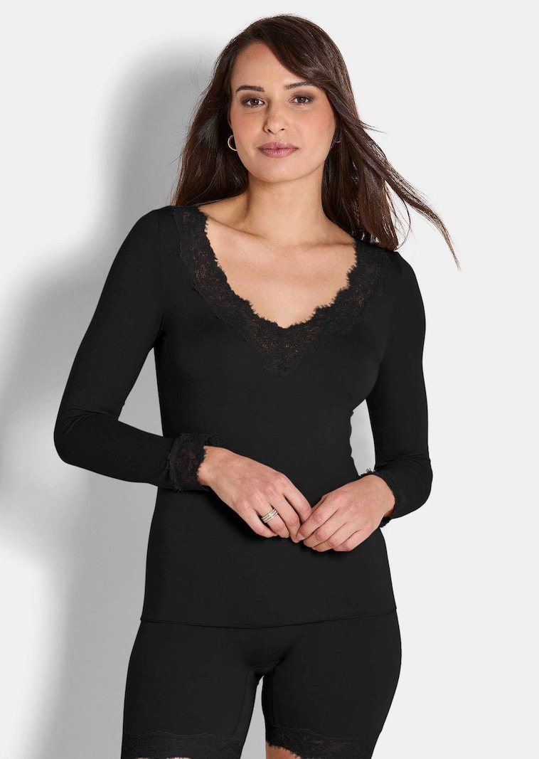 T-shirt à manches longues avec dentelle et cachemire