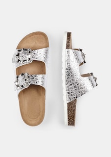 Mules à deux brides en cuir à effet métallisé thumbnail 2