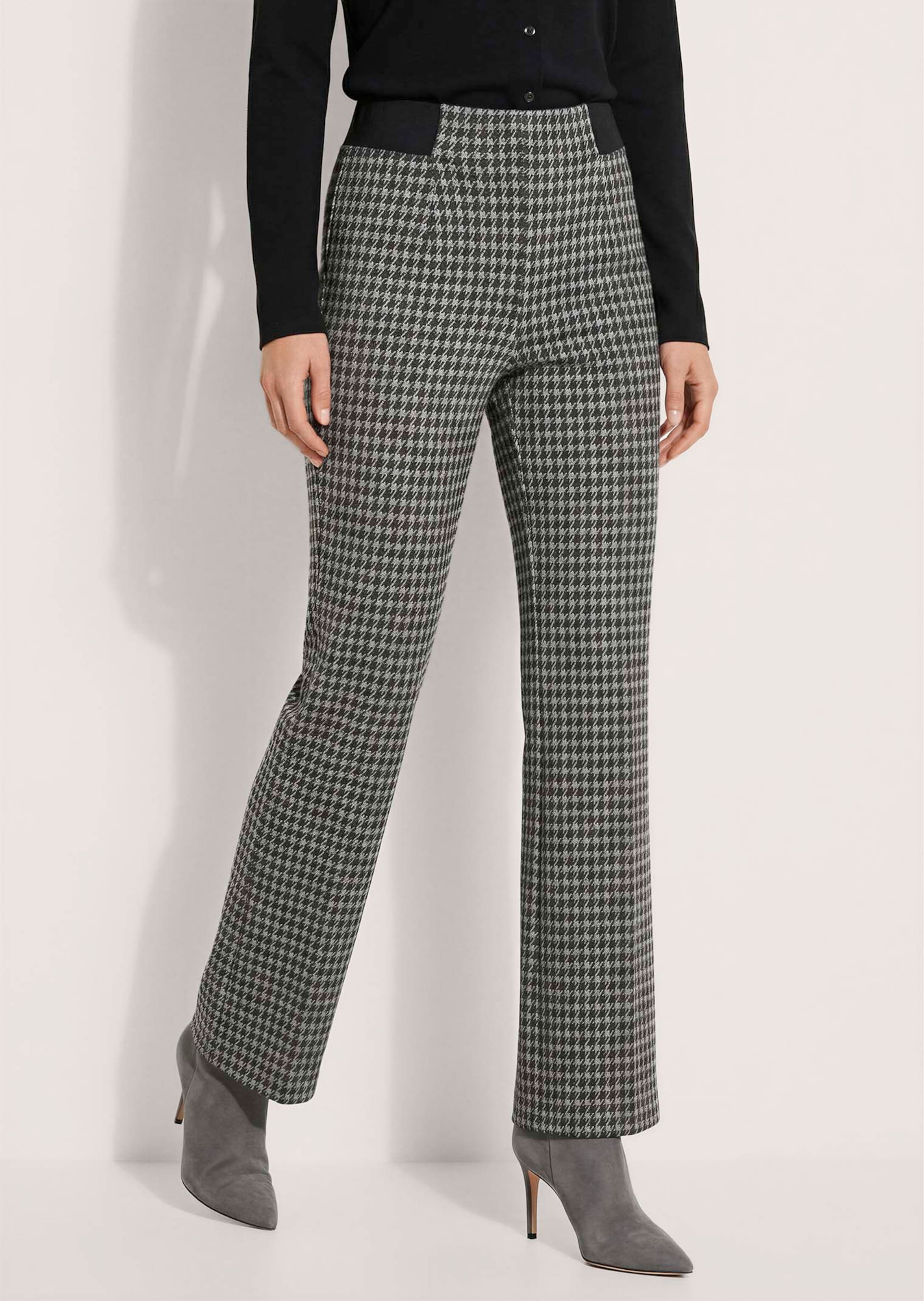 Broek met een elastische tailleband met pied-de-poule-dessin