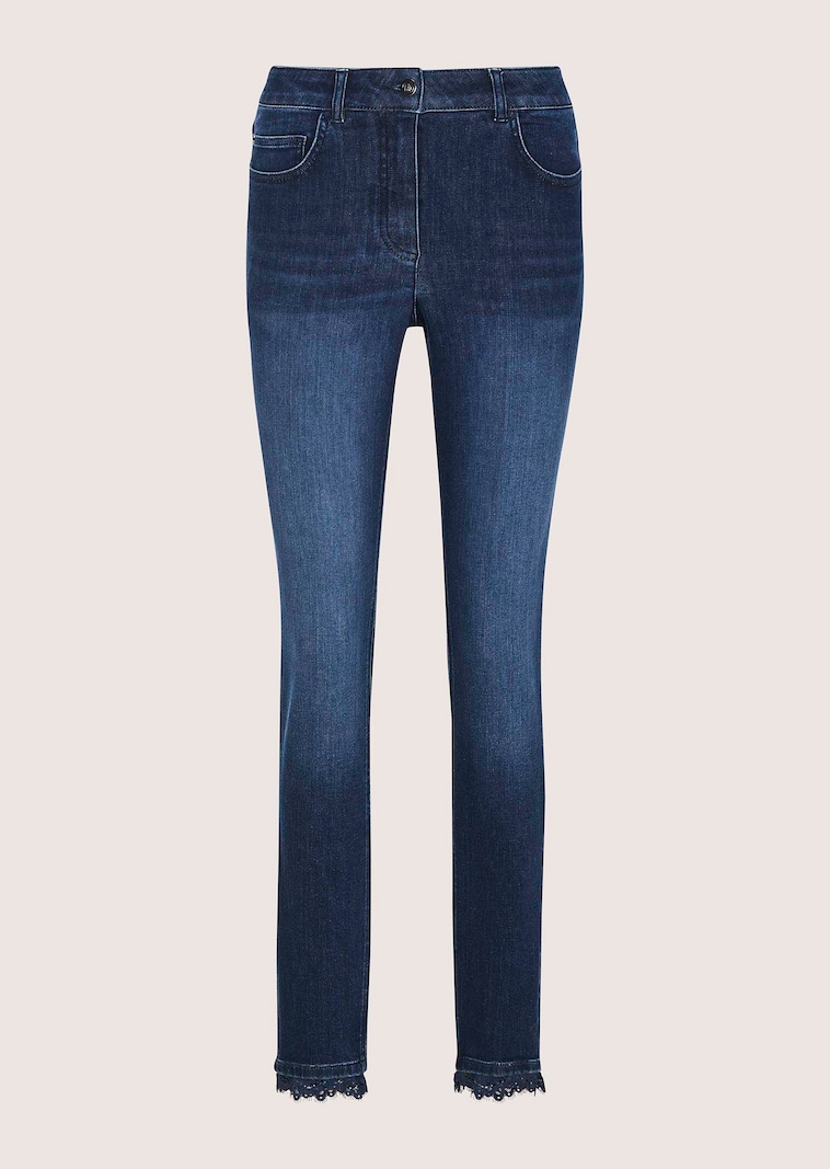 Slim-fit jeans with lace hem detail