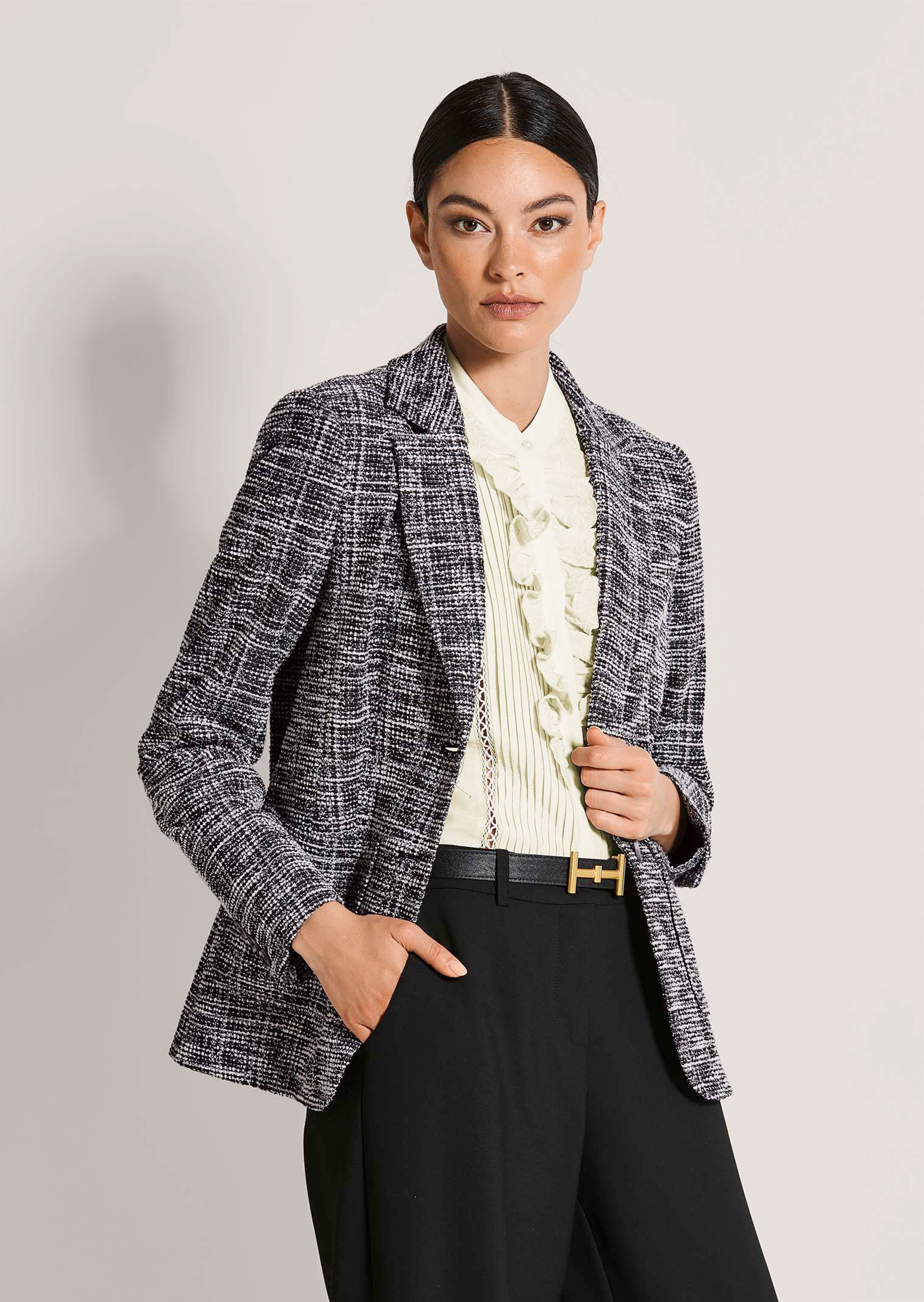 Jersey-Blazer in Tweed-Optik mit Effektgarn