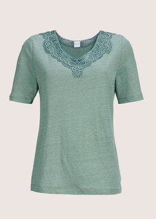 Short-sleeve linen top with lace thumbnail 7