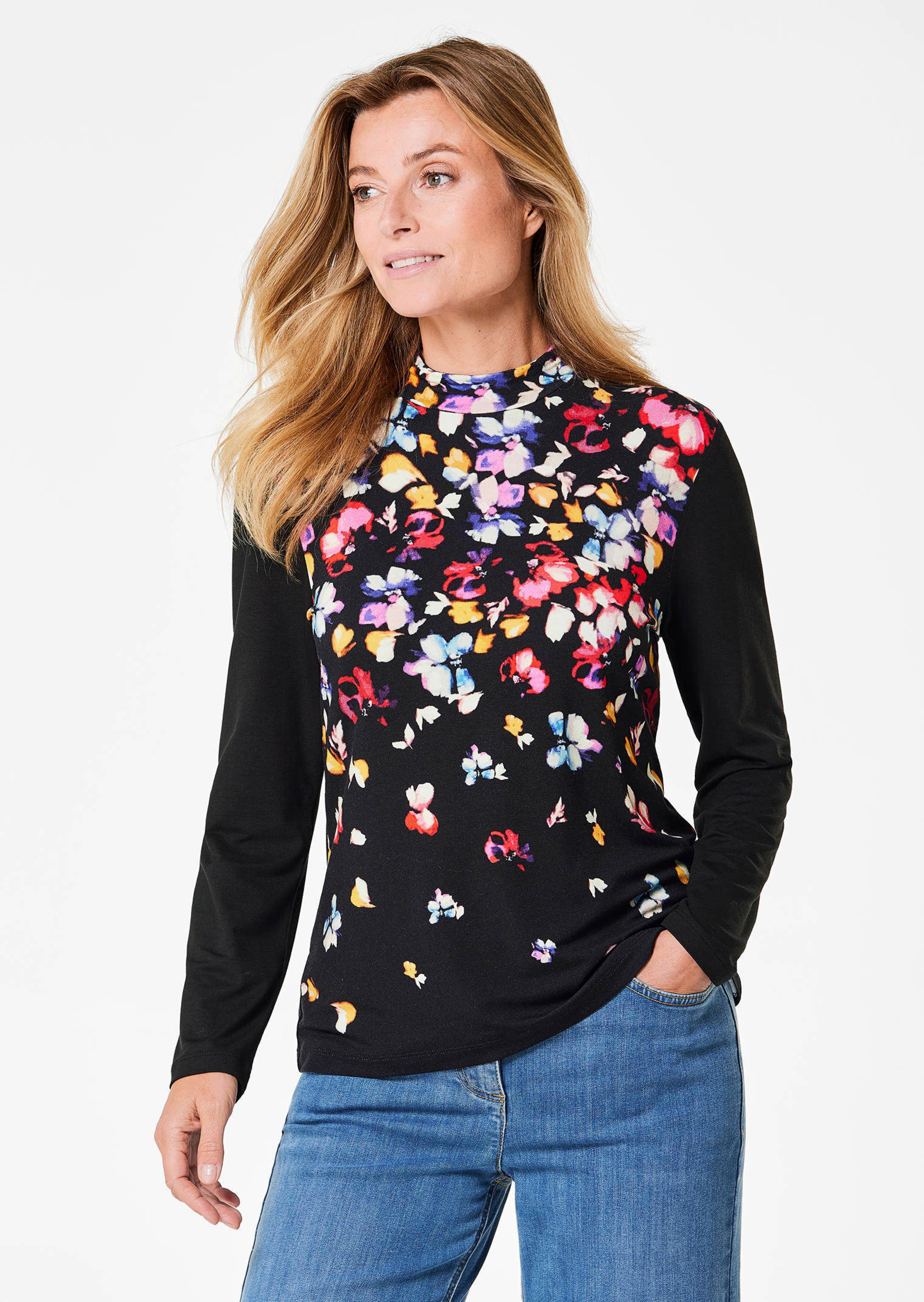 Druckshirt mit anschmiegsamem Stehkragen
