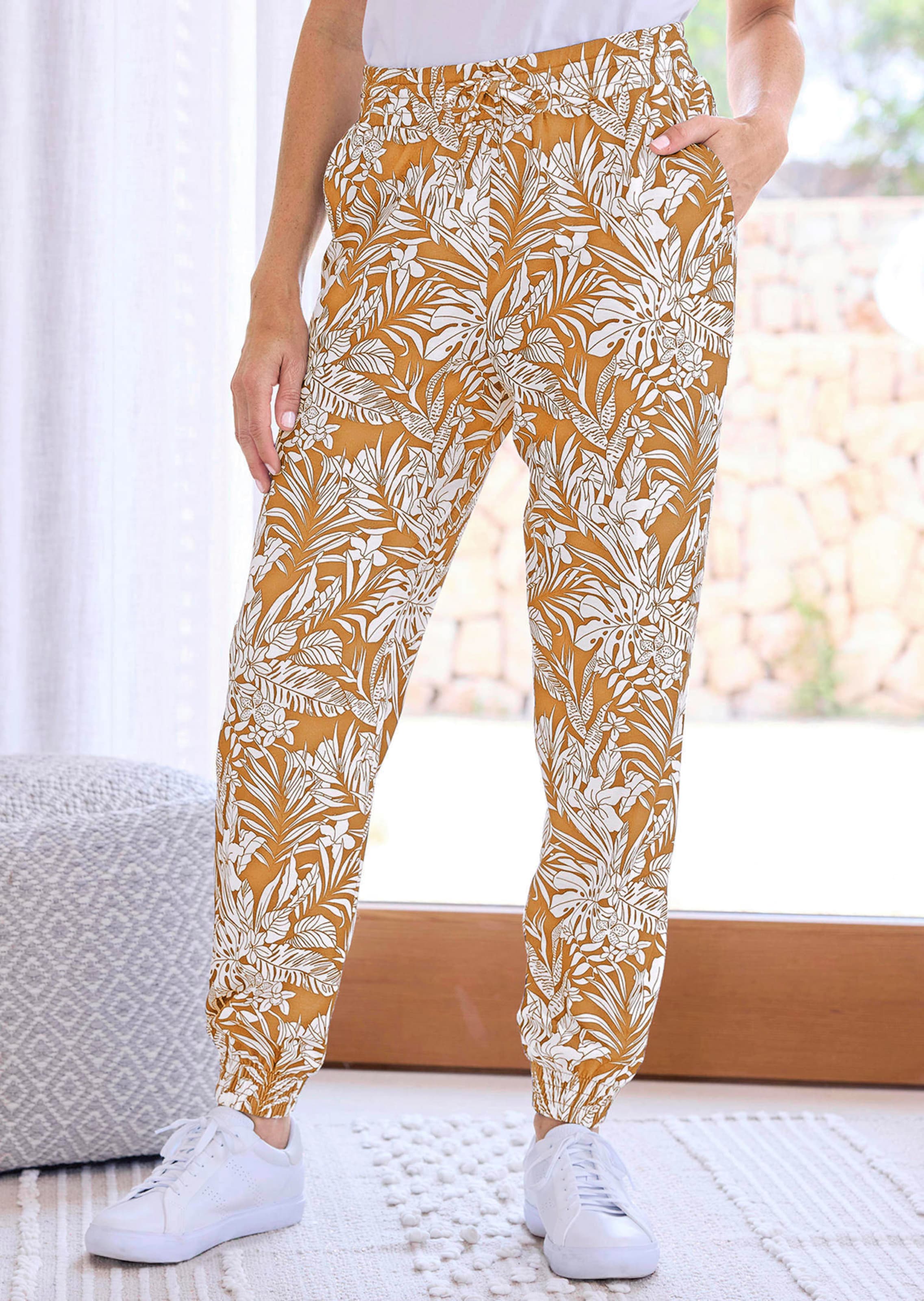 Bequeme Jogginghose mit Blätter-Print