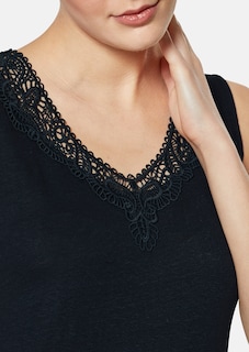 Sleeveless linen top with lace trim thumbnail 6