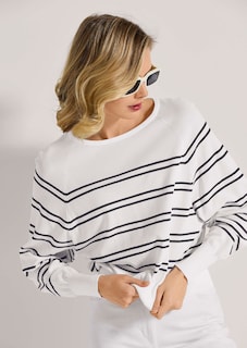 Ringel-Pullover mit Fledermausärmeln thumbnail 5