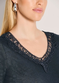 Short-sleeve linen top with lace thumbnail 6