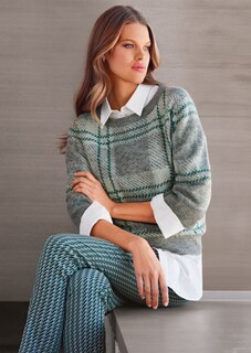 Strickpullover mit Karo und 3/4-Ärmeln thumbnail 1