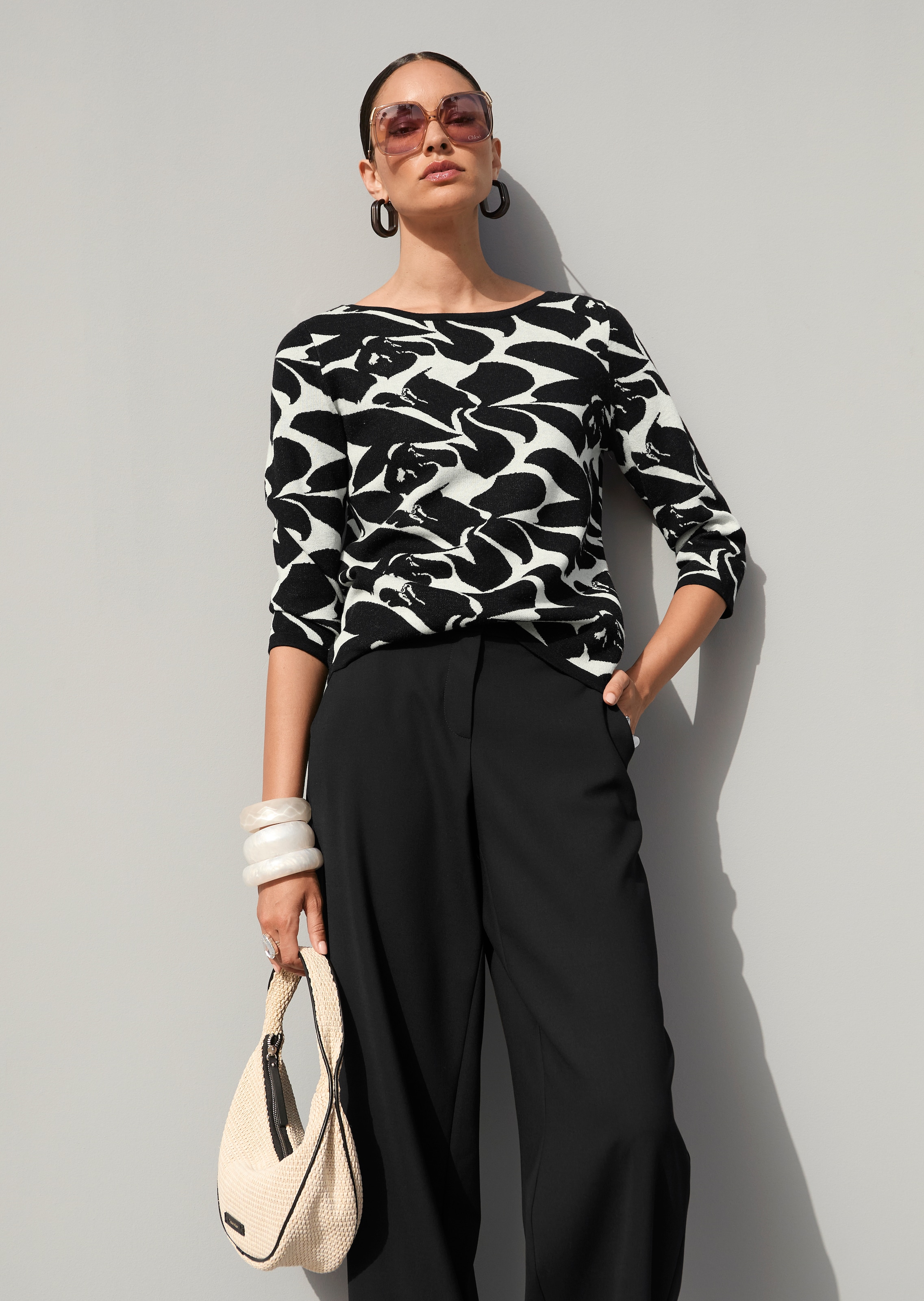 Pullover mit Jacquardmuster und U-Boot-Ausschnitt
