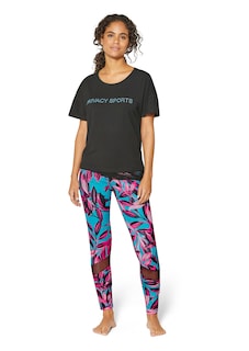 Leggings mit Blätter-Print und Mesheinsätzen thumbnail 3