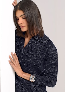 Schimmernder Pullover mit Polo-Kragen thumbnail 1