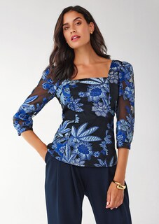 Semitransparente Organzabluse mit Floral-Jacquard thumbnail 1
