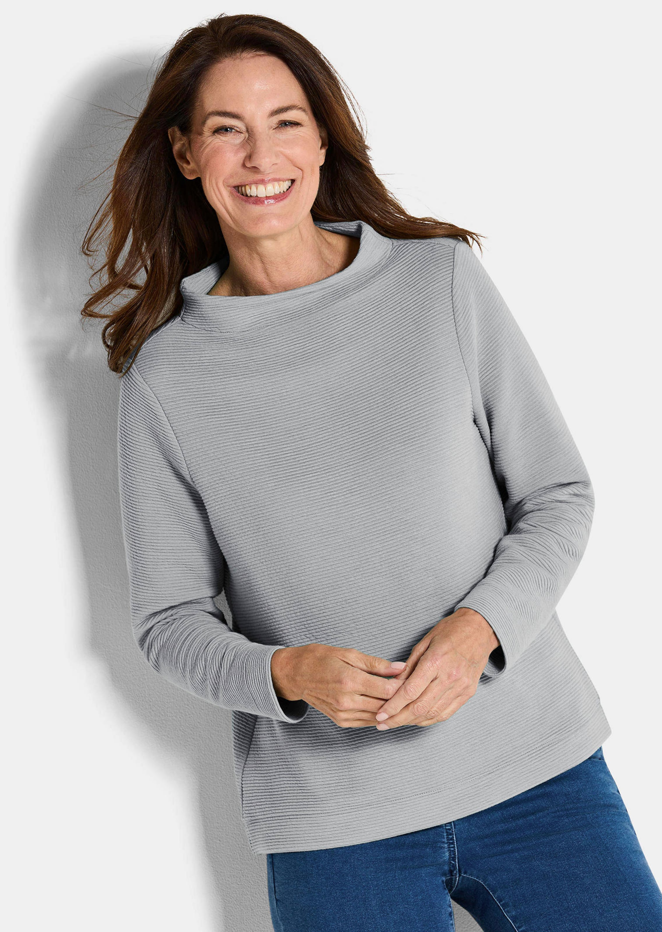 Sweatshirt met Ottomaanse structuur en een afstaande, opstaande kraag