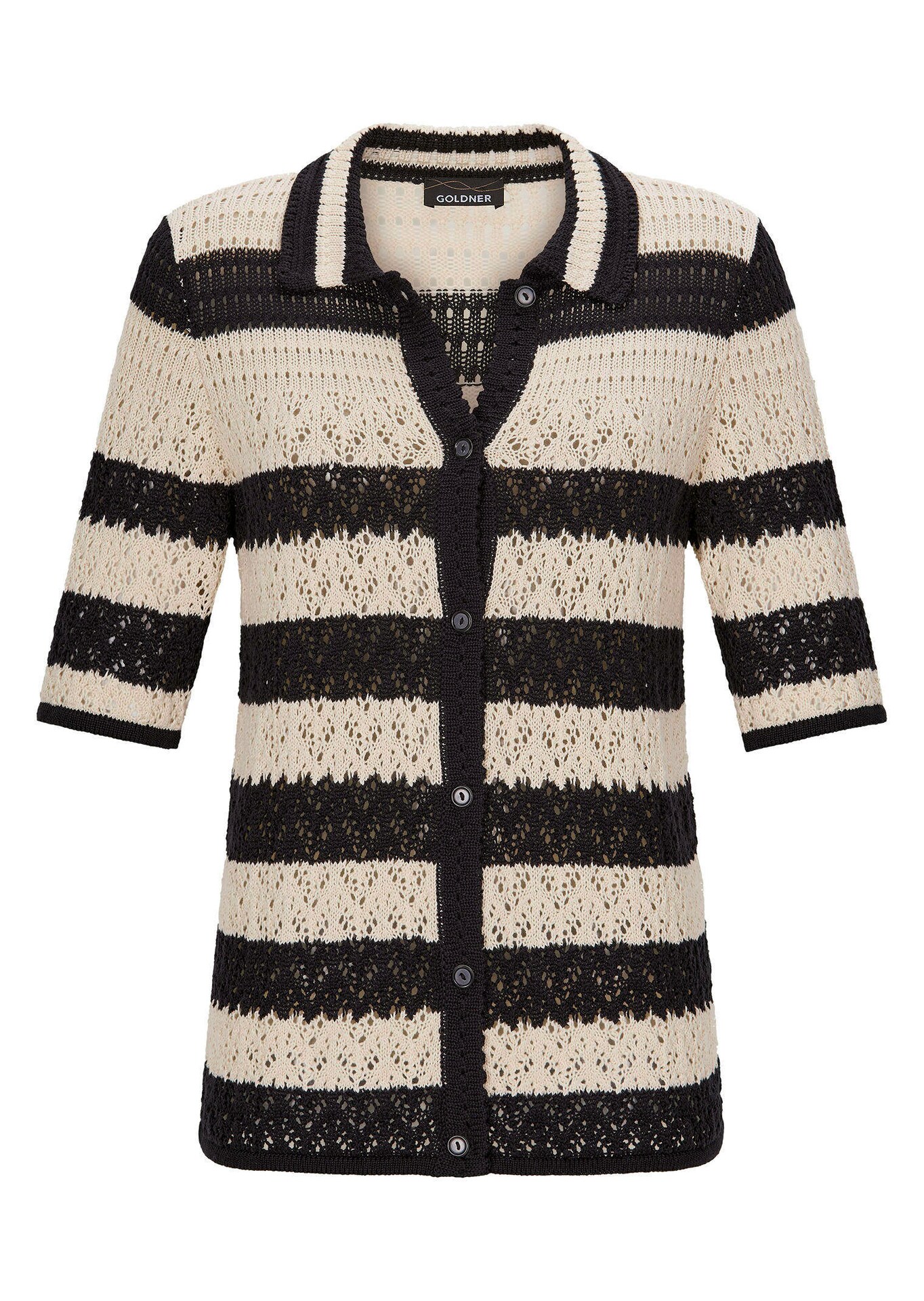 Gestreifte Strickjacke mit Lochmuster