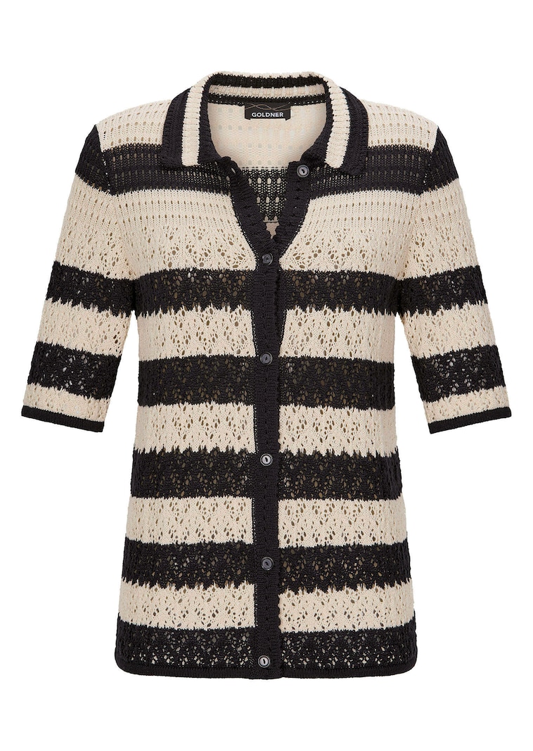 Gestreifte Strickjacke mit Lochmuster