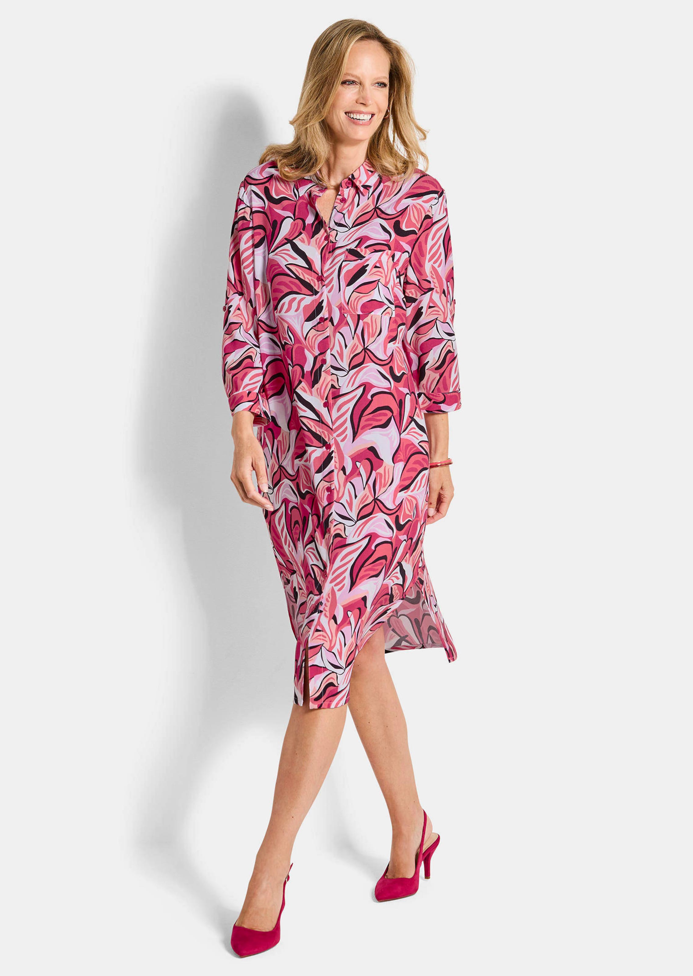Hemdblusenkleid mit Blätterprint