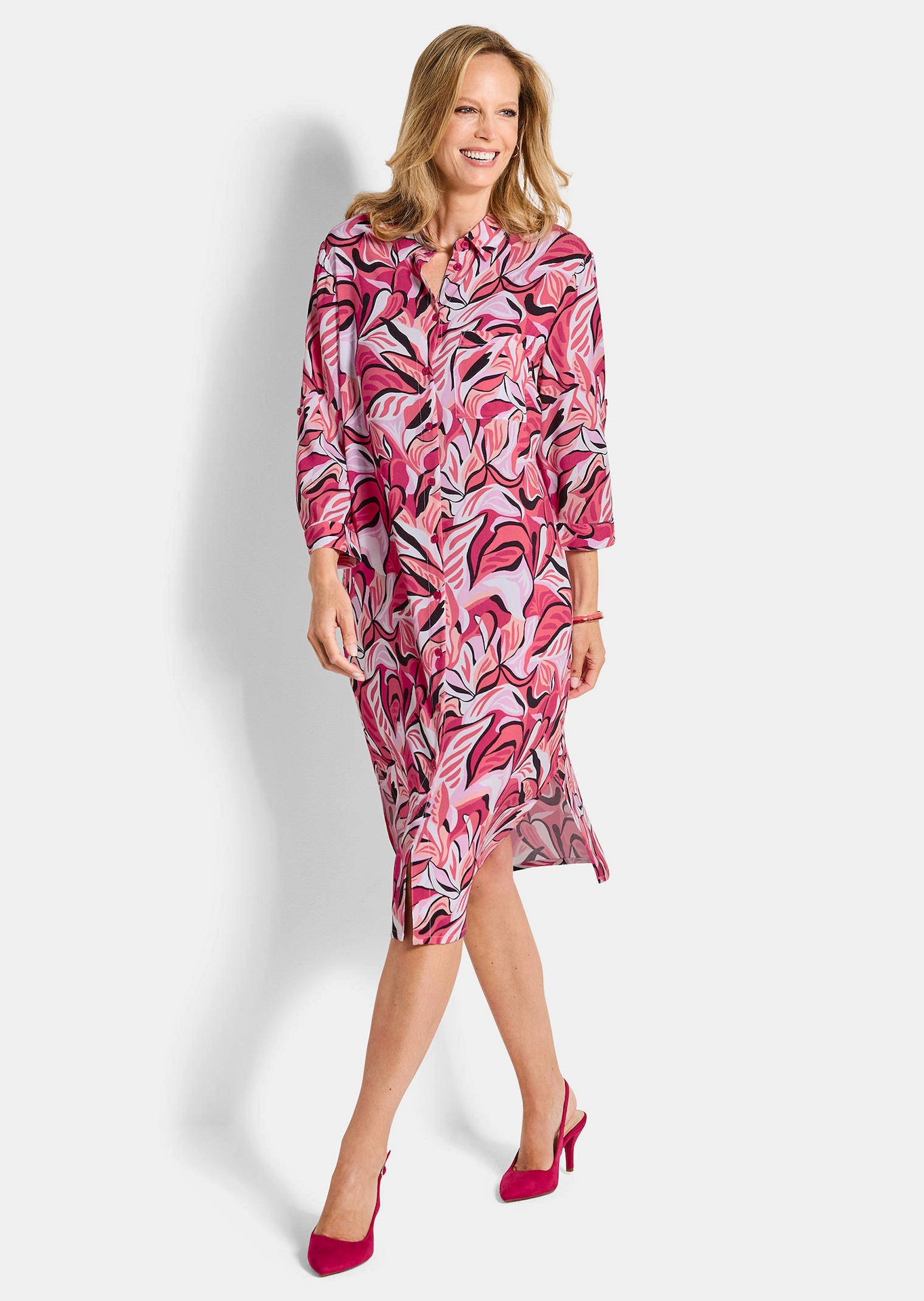 Hemdblusenkleid mit Blätterprint