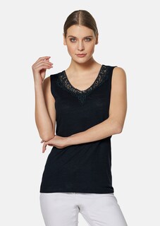 Sleeveless linen top with lace trim thumbnail 2