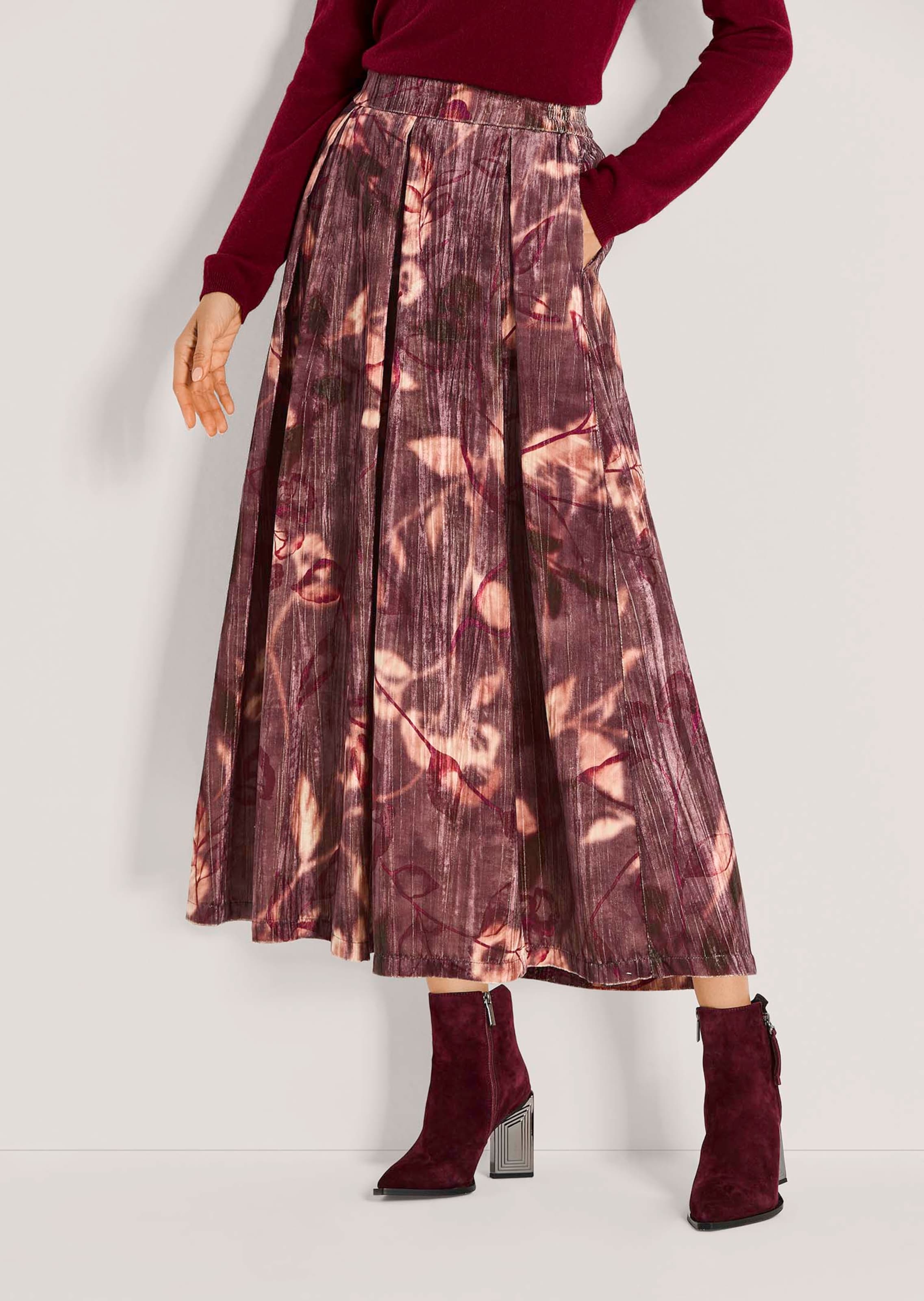 Schwungvoller Crinkle-Samtrock mit Floral-Print