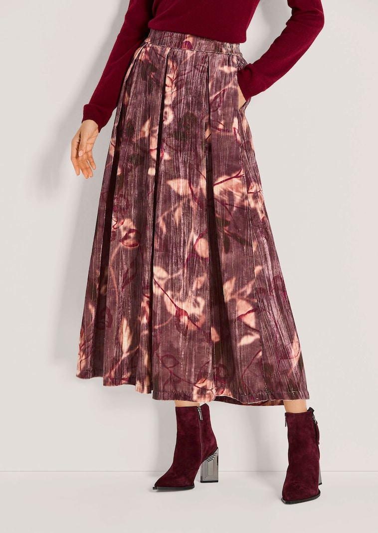 Schwungvoller Crinkle-Samtrock mit Floral-Print