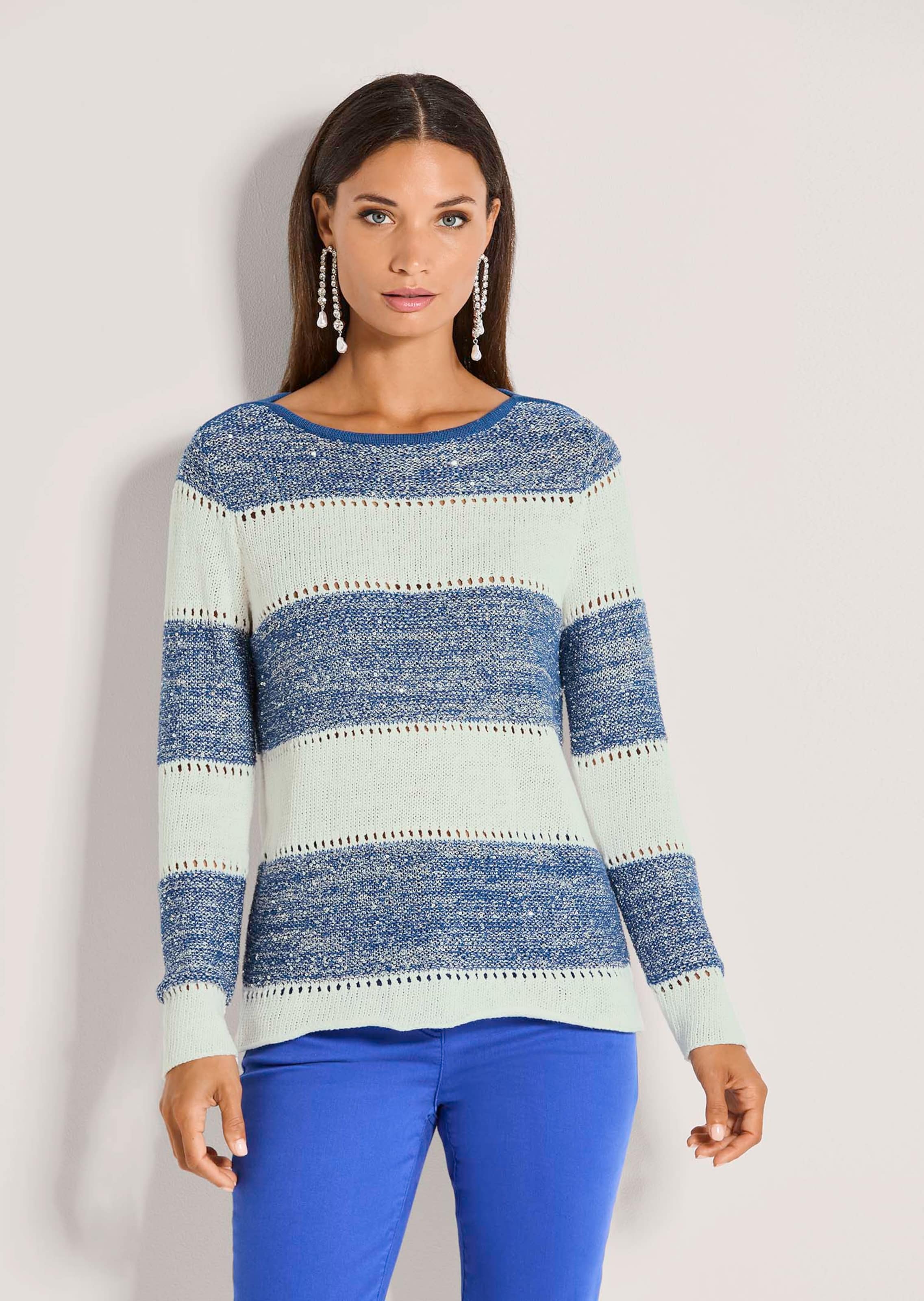 Pullover mit Blockstreifen und Pailletten