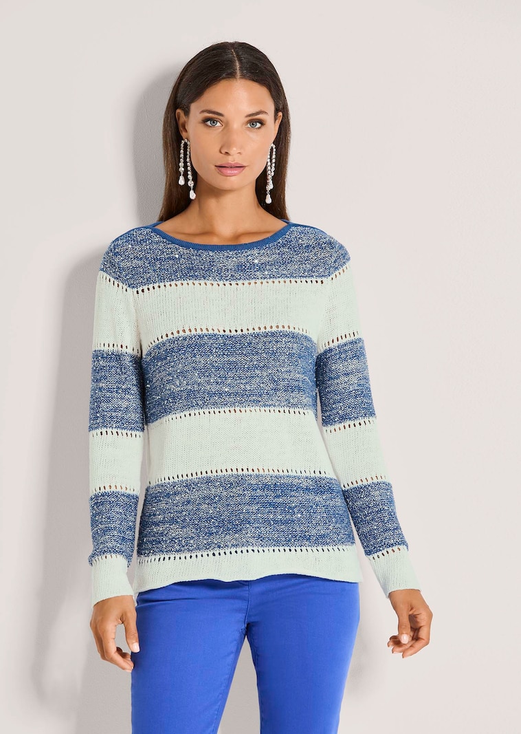Pullover mit Blockstreifen und Pailletten