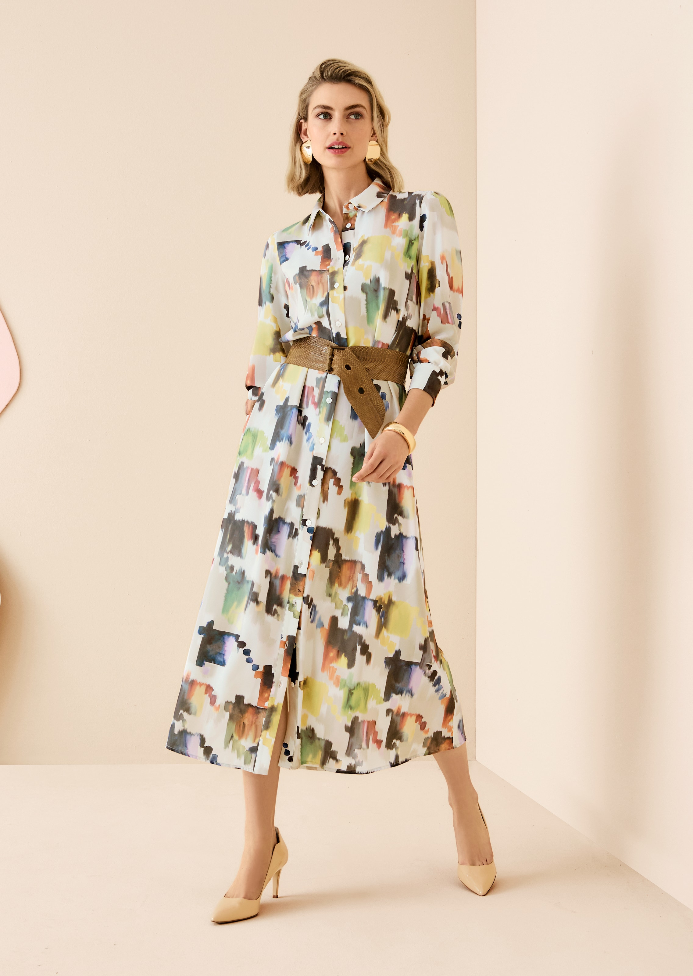 Hemdblusenkleid mit Allover-Druck