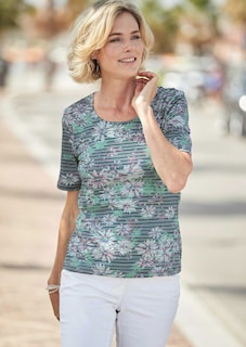 Bequemes Druckshirt in Blumen-Ringeloptik thumbnail 9