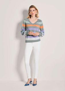 Gestreifter Pullover mit V-Ausschnitt thumbnail 3