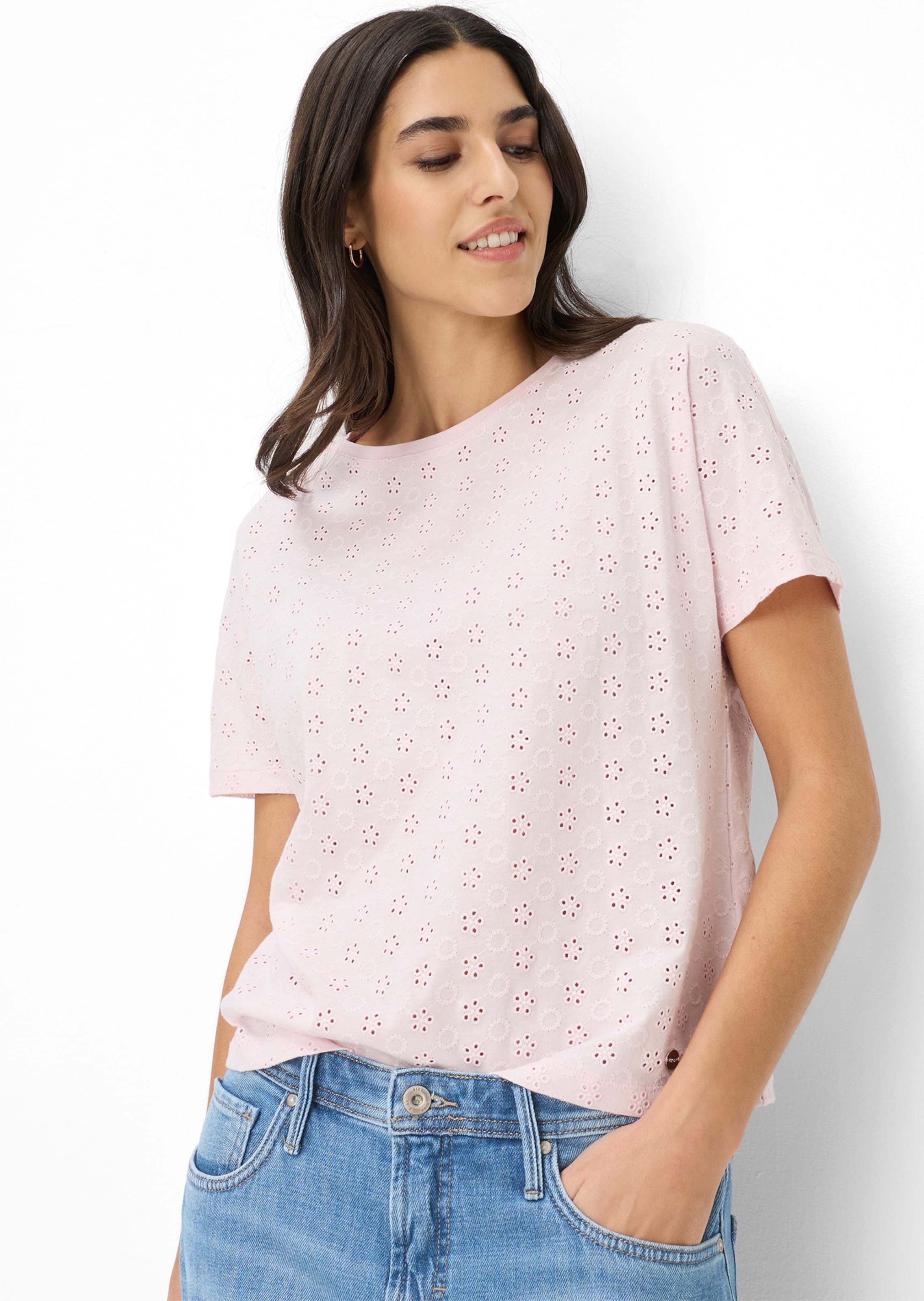 Shirt mit Lochstickerei aus reiner Baumwolle