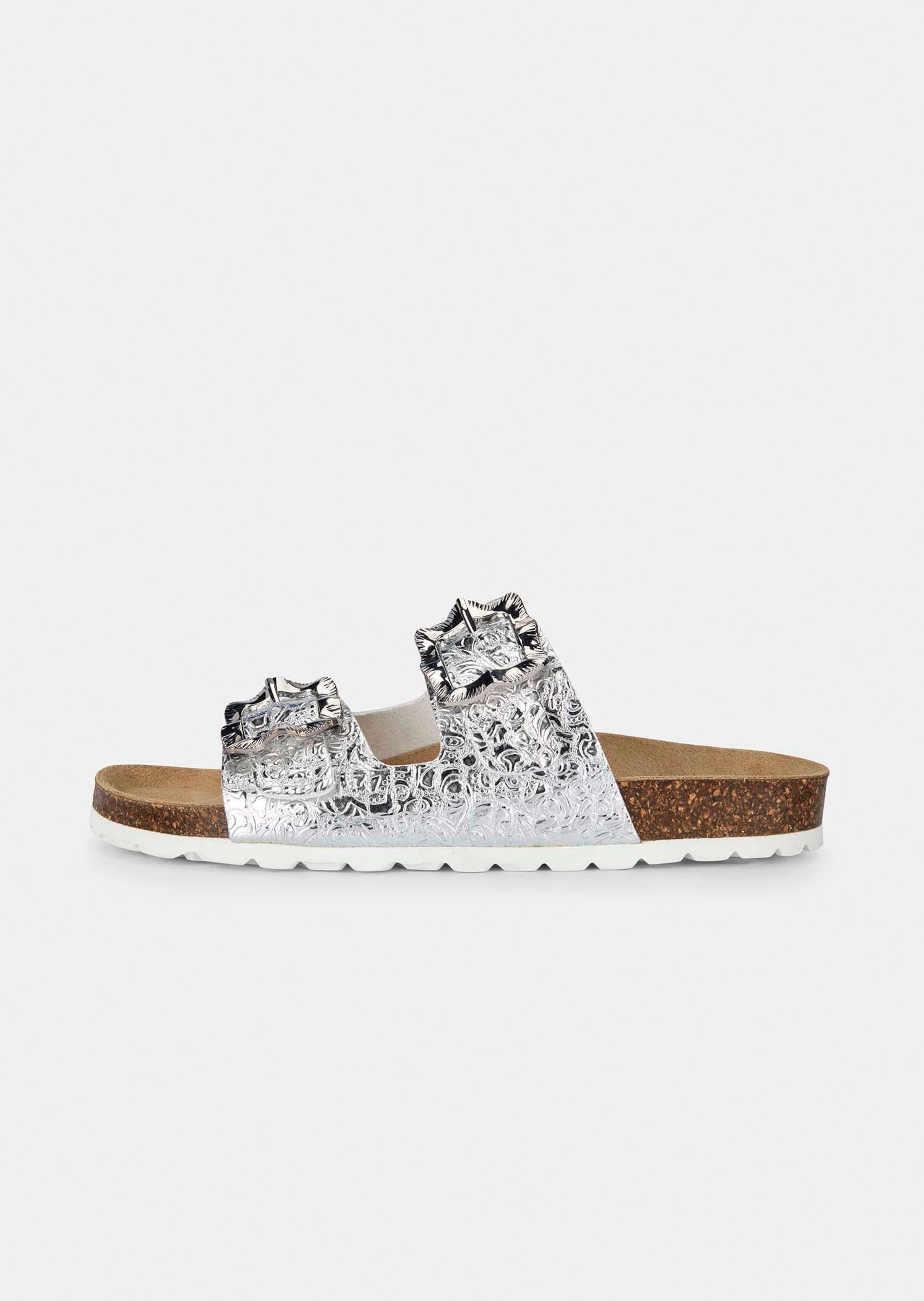 Mules à deux brides en cuir à effet métallisé