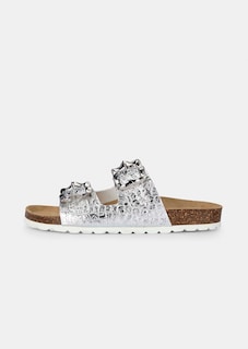 Mules à deux brides en cuir à effet métallisé thumbnail 4
