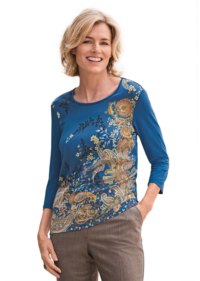 Fließendes Blusenshirt mit glänzendem Paisleydruck