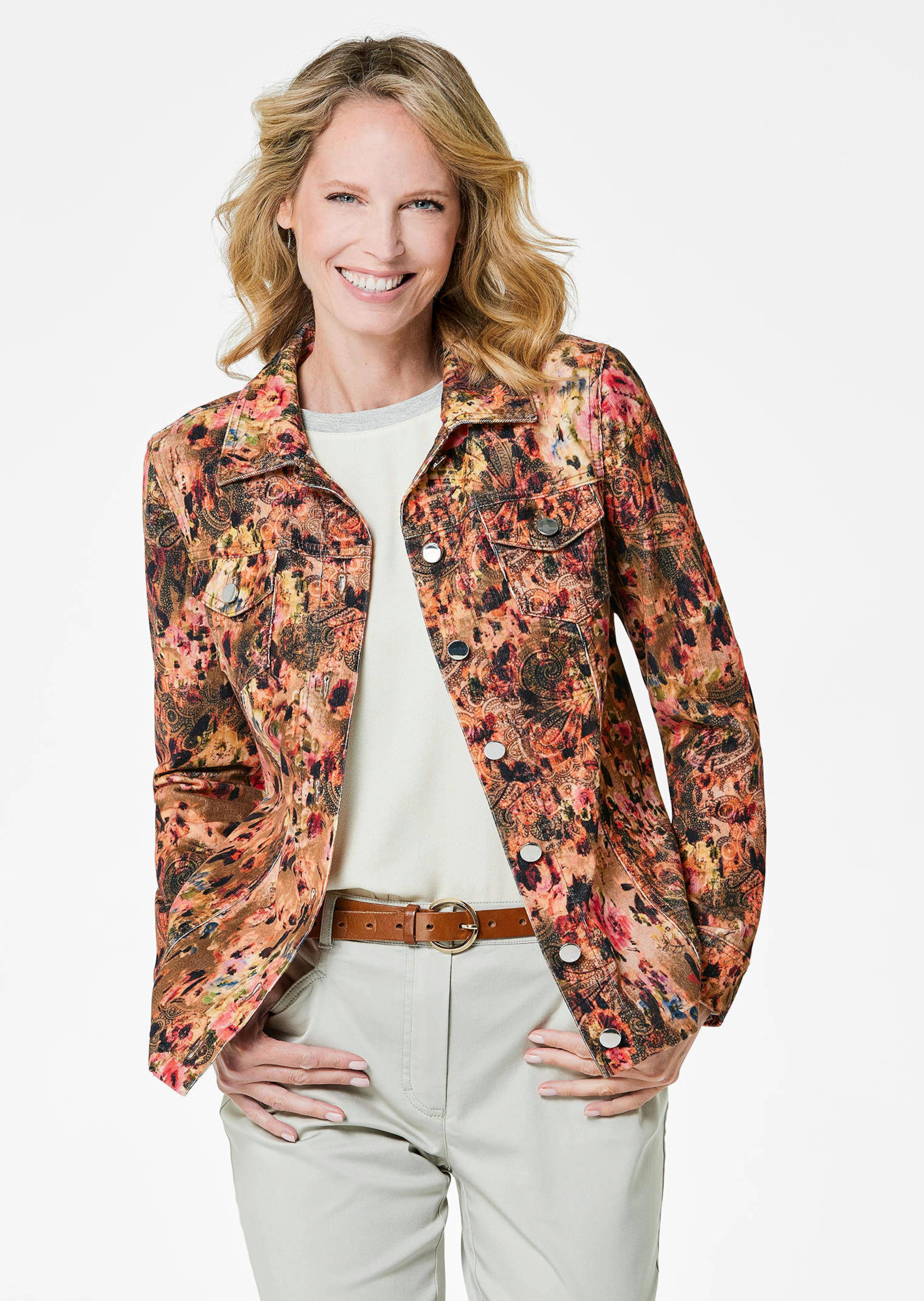 Veste en velours milleraies avec imprimé audacieux