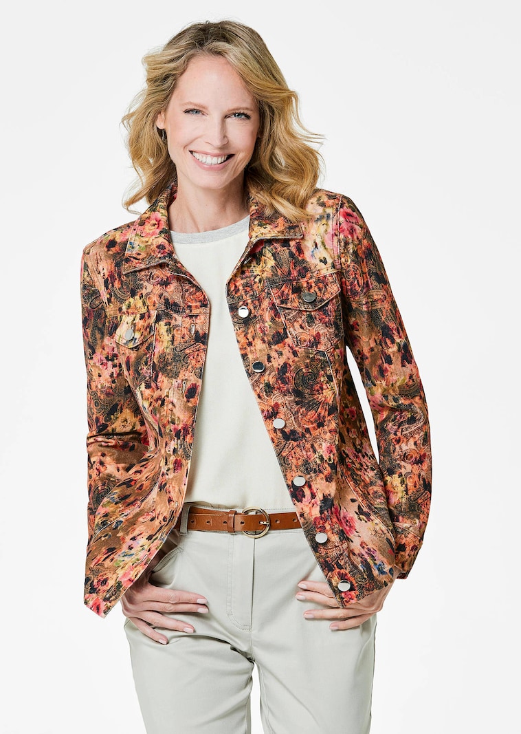 Veste en velours milleraies avec imprimé audacieux