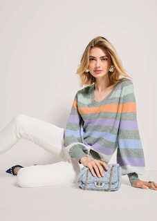 Gestreifter Pullover mit V-Ausschnitt thumbnail 5